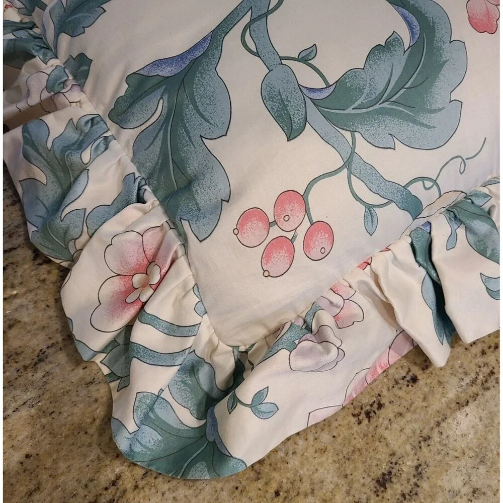 Vintage Waverly Shumacher Floral Decorative Pillow Ruffled Piping About 22